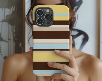 Retro bruin en geel gestreept telefoonhoesje Trendy Esthetic Cover Cadeaus voor iphone 17 16 15 14 13 Pro Max Pro Max Samsung Galaxy S21 S25 S24
