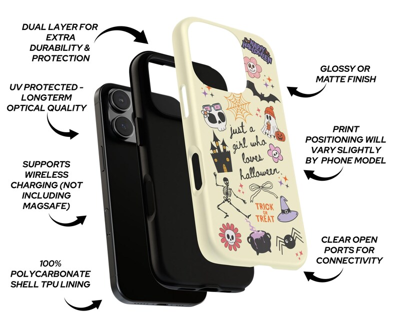 Pastel Cute Girly Halloween Phone Case Kawaii Design Beautiful Pattern Ghost Pumpkin Style Witch Hat Detail Multiple Device Compatible Fall Season Essential Modern Collection Perfect Gift Option Cute Aesthetic Protective Case