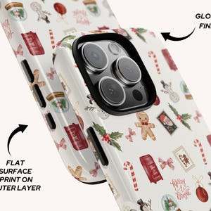 Holiday phone case for iPhone and Samsung models with Christmas-themed design, perfect for iPhone 15 and S25 users