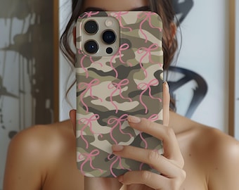 Camo Bow Phone Case Trendy iphone & Samsung Cover, Gift for Her, Chic Coquette Aesthetic, iphone pro max 16 15 14 1 12 11, Galaxy S25 S24