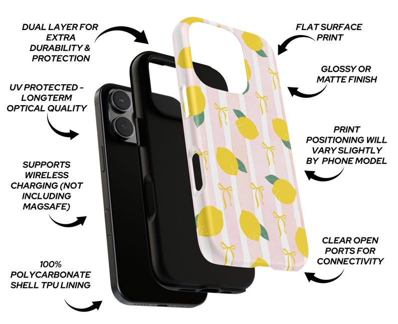 Lemon phone case for her Trendy Coquette pink Tough Protective iPhone Cover for iPhone 16 15 14 Pro Max Samsung Galaxy S25 S24 S23 ultra image 4