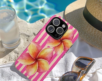 Funda para teléfono con flores tropicales de frangipani: tonos protectores del atardecer