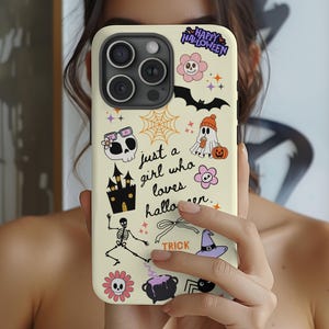 Kawaii Halloween Phone Case Protection Cover Cute Pastel Design Skull Ghost Pattern Witch Hat Pumpkin Style Quality Shell TPU Lining Multiple Phone Models Fall Season Gift Essential Protective Accessory Beautiful Aesthetic