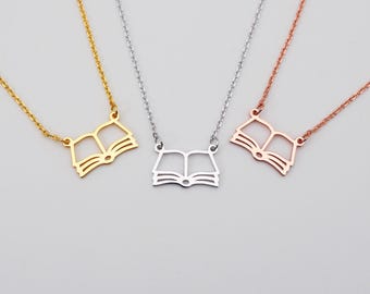 Delicata collana a forma di libro aperto, regalo minimalista per gli amanti dei libri, piccolo gioiello con ciondolo a forma di libro per lettori, insegnanti, amanti dei libri, regalo di Natale a tema libri, 3047