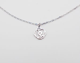 Personalized Poppy Necklace, August Birth Flower Jewelry, Dainty Floral Pendant Gift, Gift for Her, Handmade Sterling Silver Jewelry, 3028