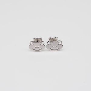 Frog Stud Earrings, Dainty Frog Earrings, Smiling Frog Face Earrings, Lucky Charm Gift for Frog Lovers, Sterling Silver Jewelry, 2018