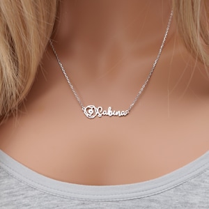 Custom Birth Flower Necklace, Personalized Poppy Name Necklace, Dainty Floral Name Pendant, Custom Name Jewelry, August Birthday Gift, 3028A