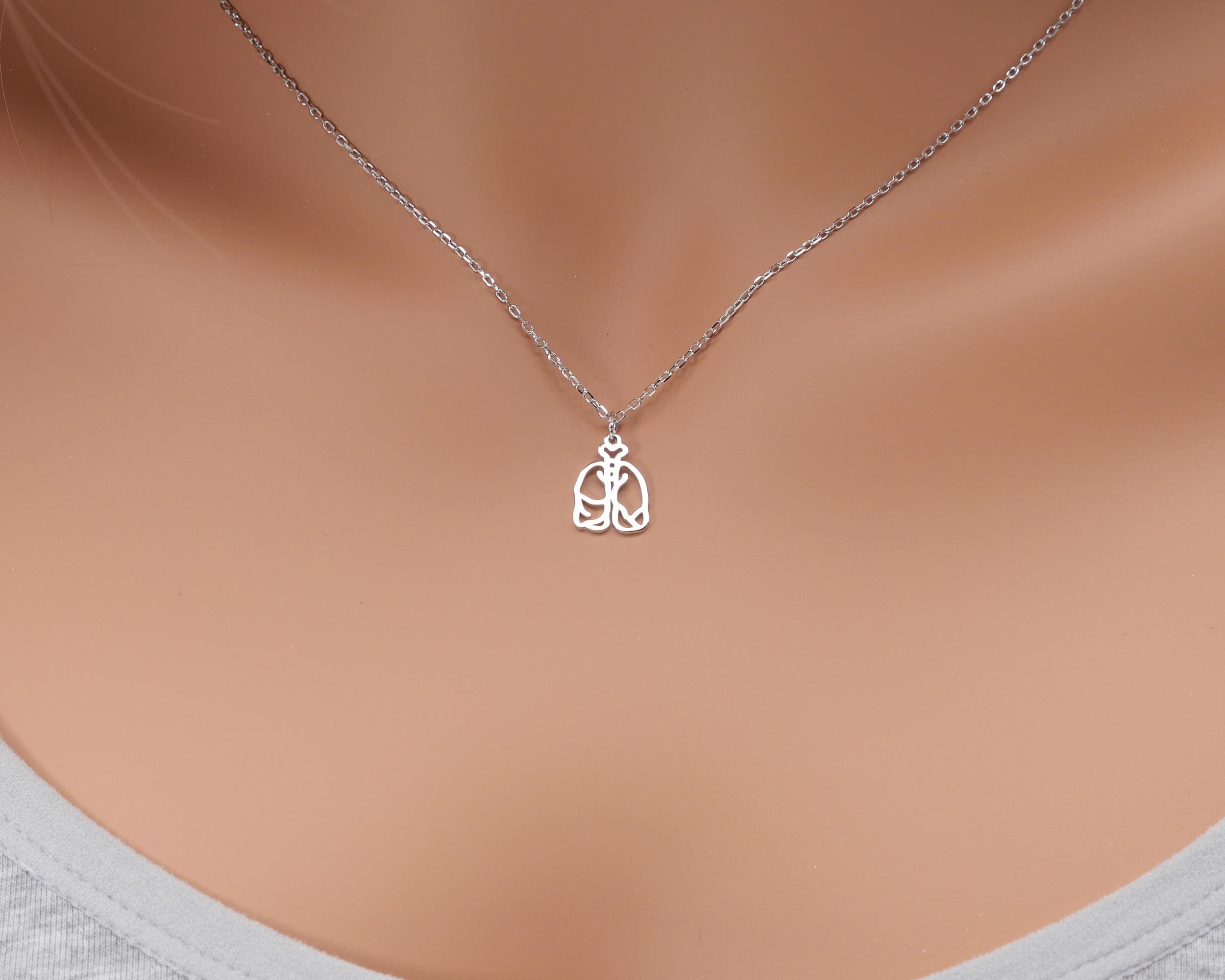 Sterling Silver Anatomical Lung Necklace, Medical Jewelry Gift for Doctor or Nurse, Handmade Respiratory Pendant, Science Charm, 3055