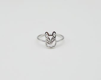 Bague renard en argent sterling, bague tête et queue de renard, bague inspirée de la nature délicate, cadeau de la faune des bois, bague faite main pour les amateurs de renard, 1069