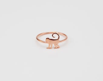 Sterling Silver Monkey Ring, Minimalist Animal Jewelry, Cute Monkey Ring, Zodiac Jewelry, Chinese Zodiac Ring, Gift for Monkey Lover, 1009