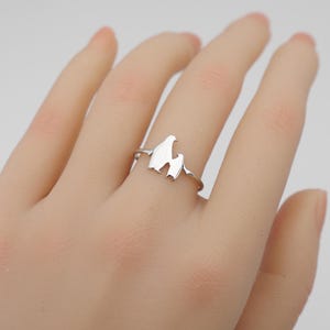 Personalized Penguin Ring, Sterling Silver Mom and Baby Ring, Motherhood Jewelry Gift, Family Ring, Gift for Mother’s Day, Baby Shower, 1015