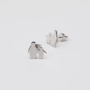 Penguin Stud Earrings, Mother and Baby Penguin Jewelry, Dainty Animal Gift for Her, Sterling Silver Gift for Mother, Birthday, Holiday, 2015