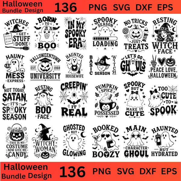 Halloween Quotes SVG Bundle | Spooky Season SVG PNG DxF EpS | Halloween Cut Files | Ghost Witch Pumpkin Sublimation Designs