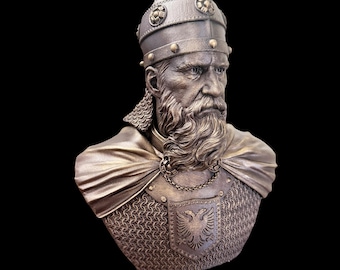 Skanderbeg Bust Statue, Albanian Hero Sculpture, 3D Printed Bronze Finish Decor