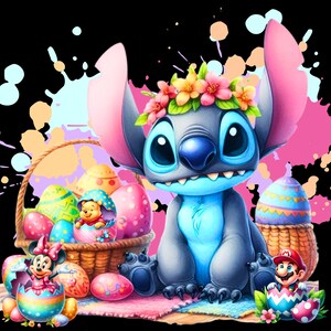 Oster-Cliparts: Disney-Cartoons Stitch, Minnie, Winnie The Poo, Super Mario Bros.
