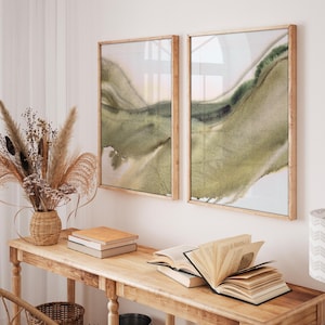 Set of 2 Beige & Gray Abstract Watercolor Prints: Modern Minimalist Wall Art (Digital Download)