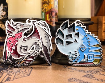 Monster Hunter Enamel Pins Set Display Keychain Silver Rathalos Barroth Metal Badge Gift for MH Gamer Fans Cosplay Backpack Jacket Decor