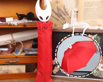 Hornet Cosplay Red Umbrella with 3D Printed Topper Handmade Parasol for Hollow Knight Fans Gamers and Collectors Convention Cosplay Prop
