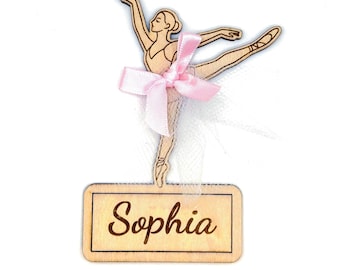 Personalized Ballerina Magnet: Engraved Wood, Tulle Skirt - Ballet Gift