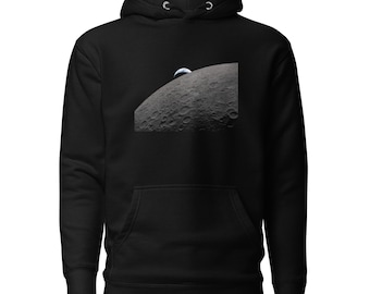 Artemis II Mond Foto Hoodie NASA Earthset Sweatshirt • Weltraum Mission Hoodie • Mond Fotografie Grafik Hoodie • Schwarz Unisex Weltraum Geschenk