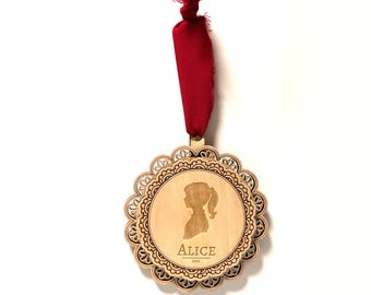 Custom Silhouette Wooden Ornament: Victorian Style Heirloom Keepsake