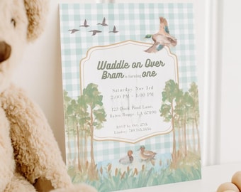 Mallard Duck Birthday Invitation | Little Duckling Boy 1st Birthday Invite | Printable or Digital Download