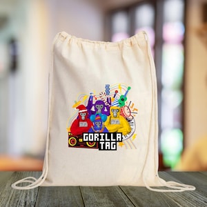 a drawstring bag with a picture of a train on it