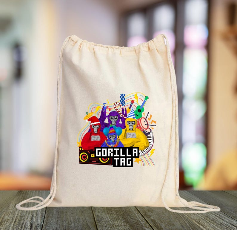 a drawstring bag with a picture of a train on it