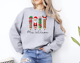 Personalized Christmas Teacher Sweatshirt: Custom Xmas Gift