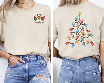 Custom Vet Tech Christmas T-Shirt: Xmas Paw Tree Tee