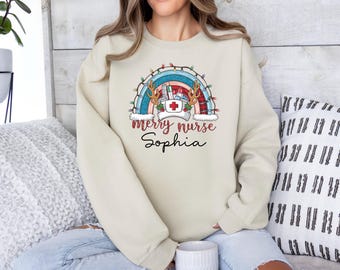 Personalized Christmas Nurse Sweatshirt or Hoodie - Custom Xmas Gift