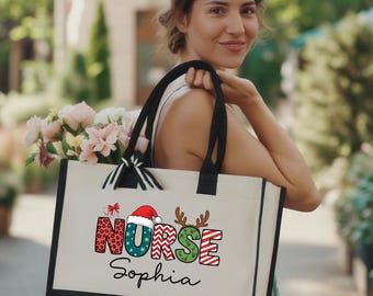 Custom Nurse Christmas Tote Bag: Personalized Xmas Gift