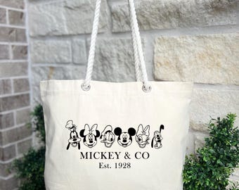 Disney Mickey and Friends Cotton Tote Bag, Family Vacation Travel Bag