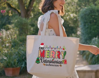 Christmas Veterinarian Technician Tote Bag, Merry Vet Tech Gift