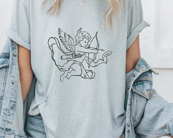 Cupid Angel T-Shirt: Minimalist Line Art, Y2K Valentine Top