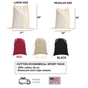 a drawsack bag is shown with the measurements for it