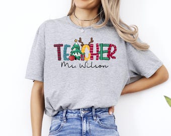 Custom Christmas Teacher T-Shirt: Personalized Xmas Gift