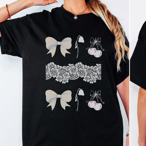 Coquette Bows Tee, Dark Coquette Shirt, Unisex Heavy Cotton T-Shirt, Coquette Shirt, Pink Coquette, Black Bow Shirt