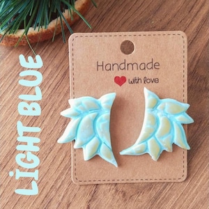 Handmade Polymer Clay LOTUS Earrings | Light Blue AND Cream Boho Jewelry | Lightweight AND Unique Gift for Her