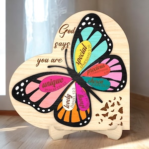 Dios dice que eres religioso (archivo cortado con láser), mariposa cristiana (Svg), signo religioso de corazón (Svg), versículo bíblico, citas cristianas, archivos Glowforge