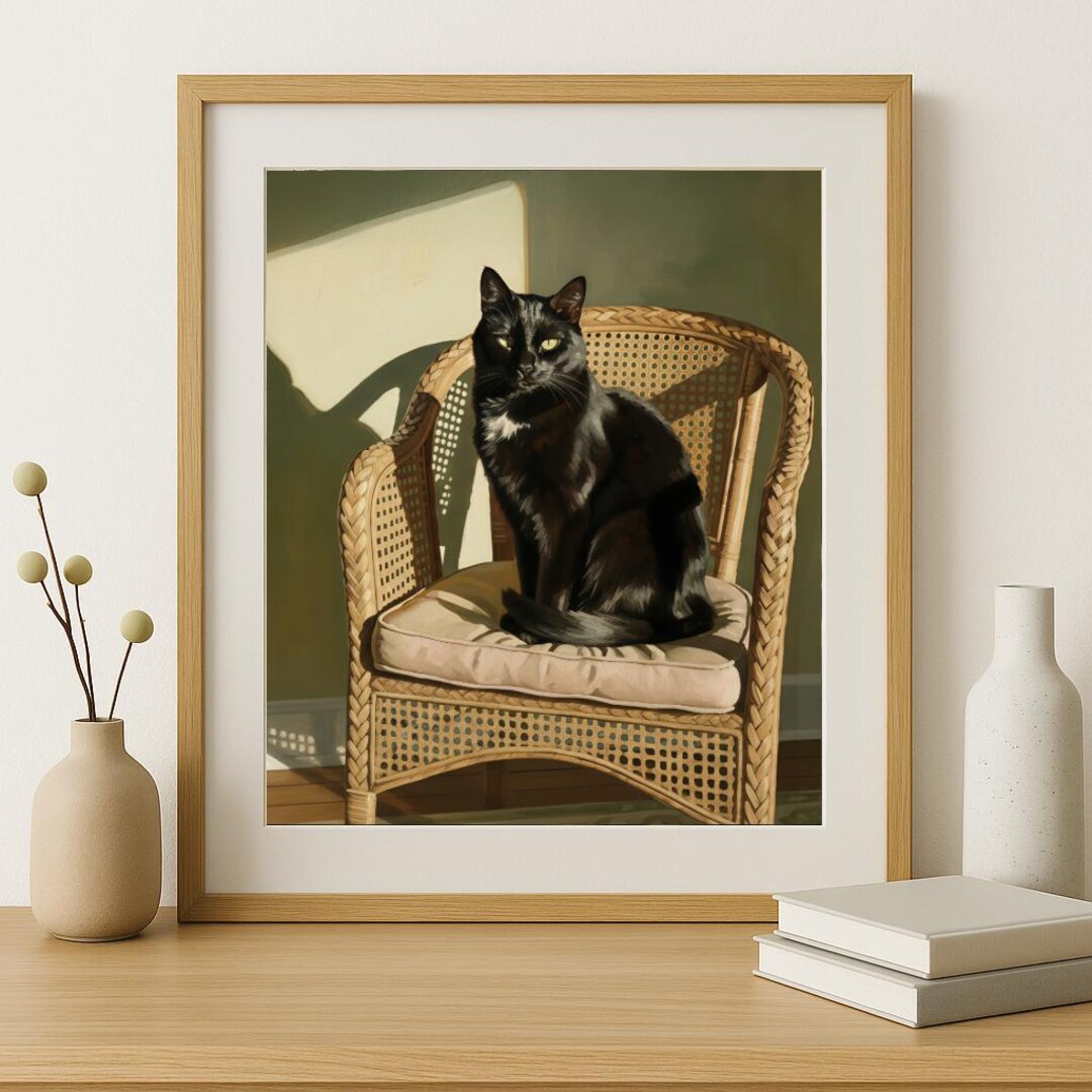 Tuxedo Cat Poster Cozy Minimalist Wall Art Digital Oil Painting Print ...
