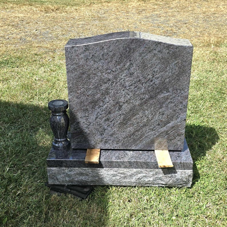 Rectangular Headstone Bahama Blue Single Upright Headstone W/ Base (all-polish) Optional Vase ...