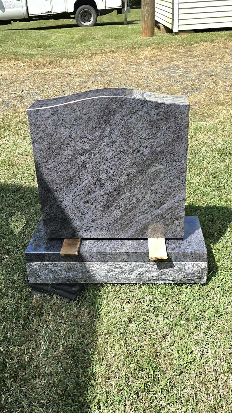 Rectangular Headstone Bahama Blue Single Upright Headstone W/ Base (all-polish) Optional Vase ...