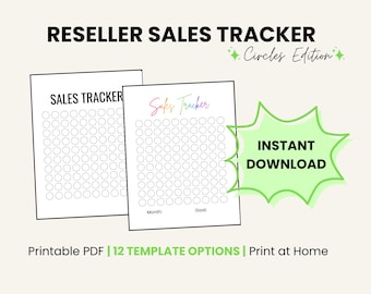 Daily Monthly Sales Tracker Online Poshmark Reseller Printable Sheet, Small Business PDF Seller Template Tool (Circles - 12 Templates)