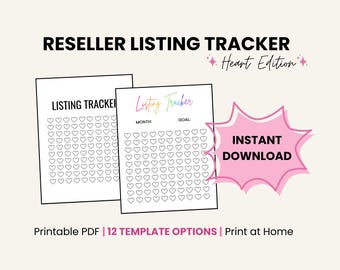 Daily Monthly Listing Tracker Online Reseller Printable Sheet, eBay & Poshmark E-Commerce PDF Seller Tracking Tool (Hearts - 12 Templates)