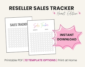 Daily Monthly Sales Tracker Online Reseller Printable Sheet, eBay & Poshmark E-Commerce PDF Seller Tracking Tool (Hearts - 12 Templates)