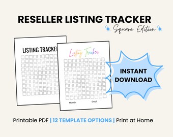 Fillable Listing Tracker For Poshmark & eBay Resellers | Daily Monthly Printable Sheet | Online Ecommerce Seller Tool (12 Square Templates)