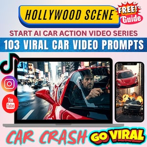 Google Veo 3 Prompts AI Video Car Action Video Prompts for TikTok YouTube Viral Text To Video Social Media Content Digital Template