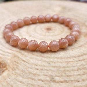 Peach Moonstone Bead Bracelet 8 mm Round Crystals (Premium Grade Stretch Gemstone Bracelet, Peach Moonstone Crystal Bracelet)