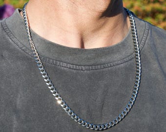 Herren 5 mm kubanische Kettenhalskette aus Edelstahl - polierter Silberton, 24 Zoll Länge
